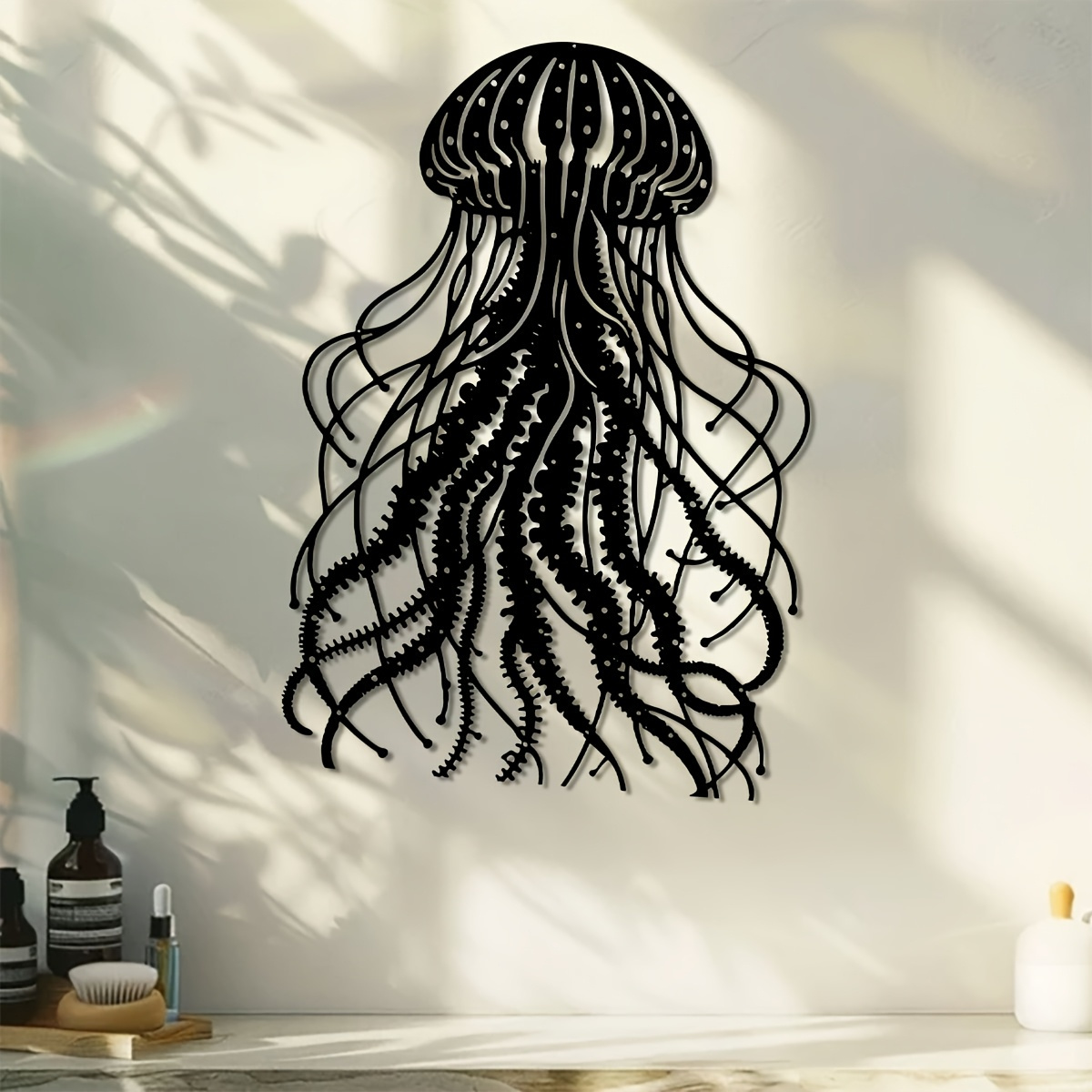 Art Craft Jellyfish - CIFBUY งานศิลปะติดผนังโลหะรูปแมงกะพรุน ประติมากรรมเหล็กสีดำ ของตกแต่งบ้านสำหรับห้องนั่งเล่น ลานบ้าน ระเบียง
