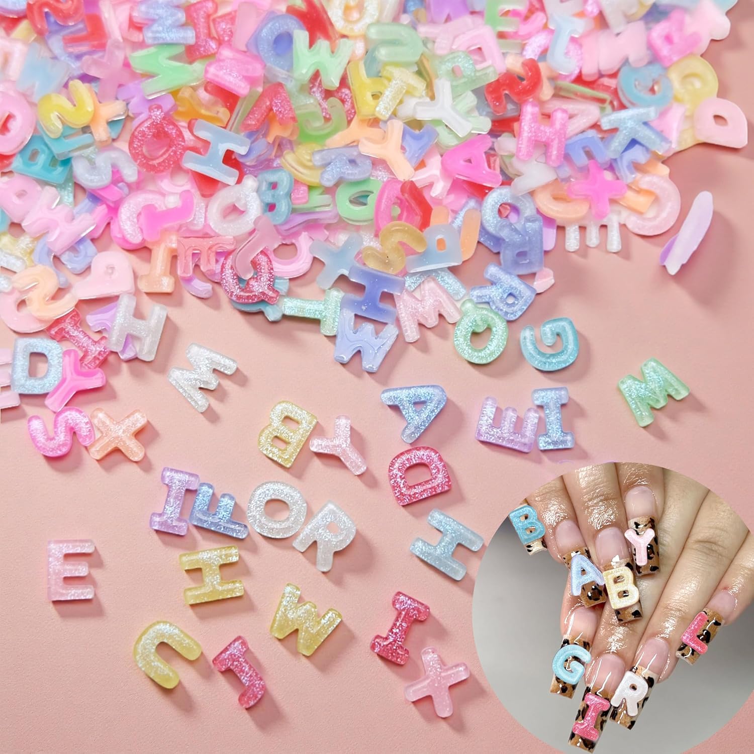 Art And Craft Letter Z - ชาร์มติดเล็บรูปตัวอักษร 3 มิติ สีสันสดใส 100 ชิ้น