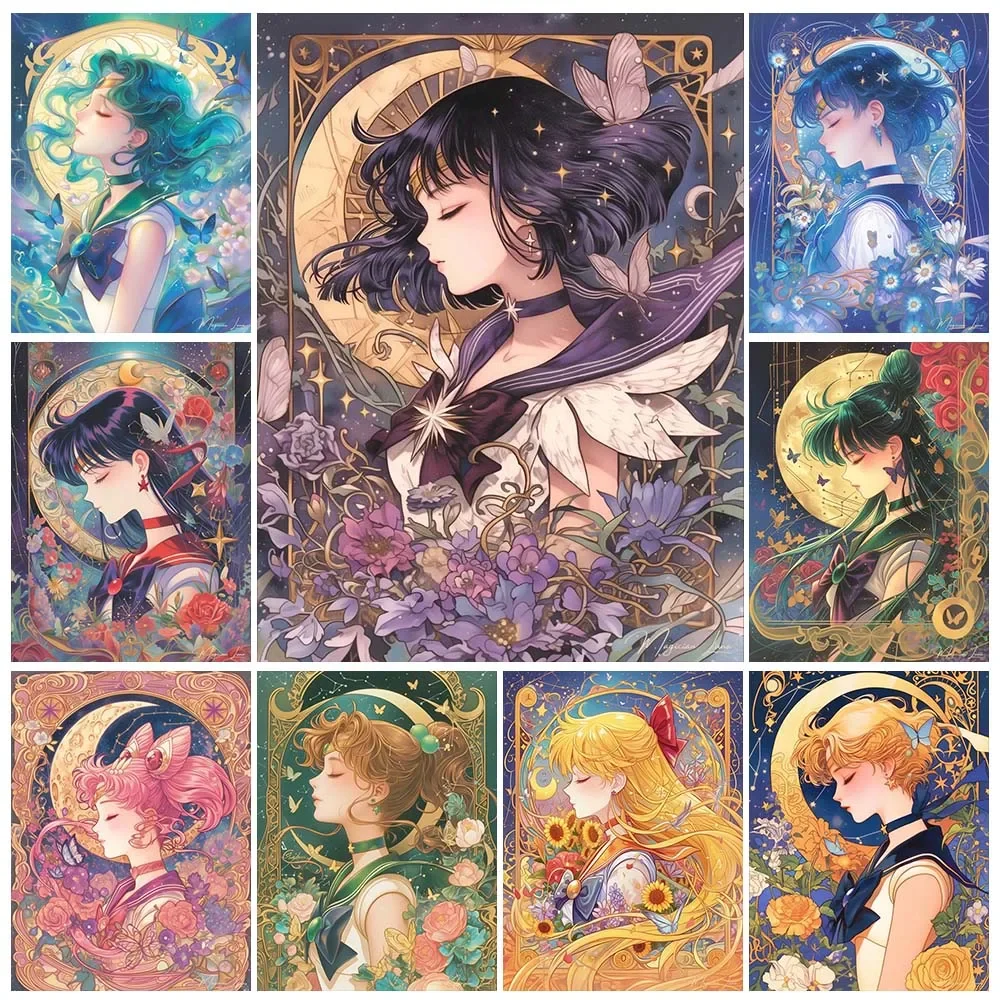 Art Craft Girl - ภาพวาดเพชรการ์ตูนอนิเมะ สาวนักรบดวงจันทร์แสนสวย งานปักเพชรแบบติดเอง งานฝีมือ DIY โมเสกตกแต่งบ้าน