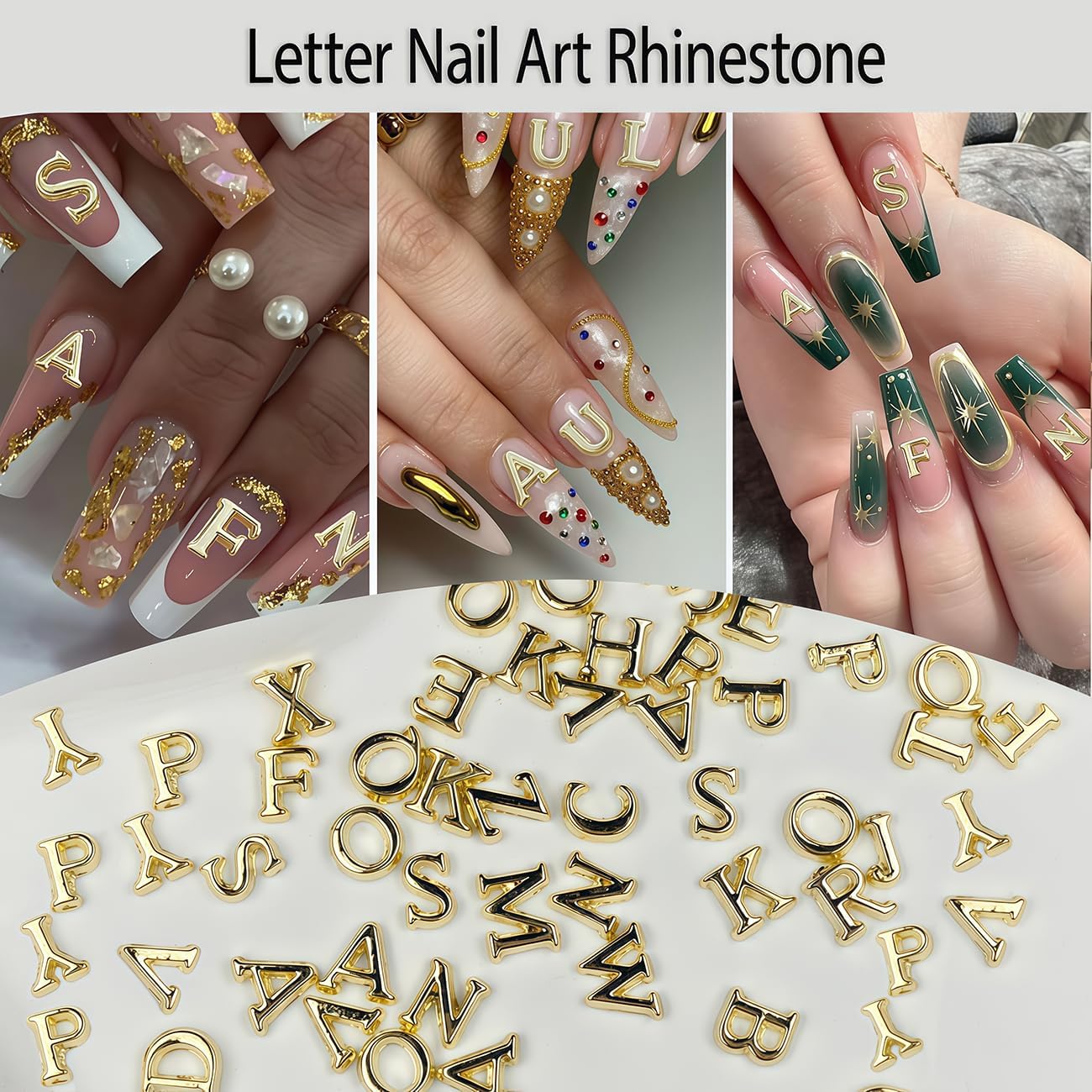 Art And Craft Letter Z - ชุดตกแต่งเล็บรูปตัวอักษร A-Z สีทอง 26 ชิ้น แบบโฮโลแกรม