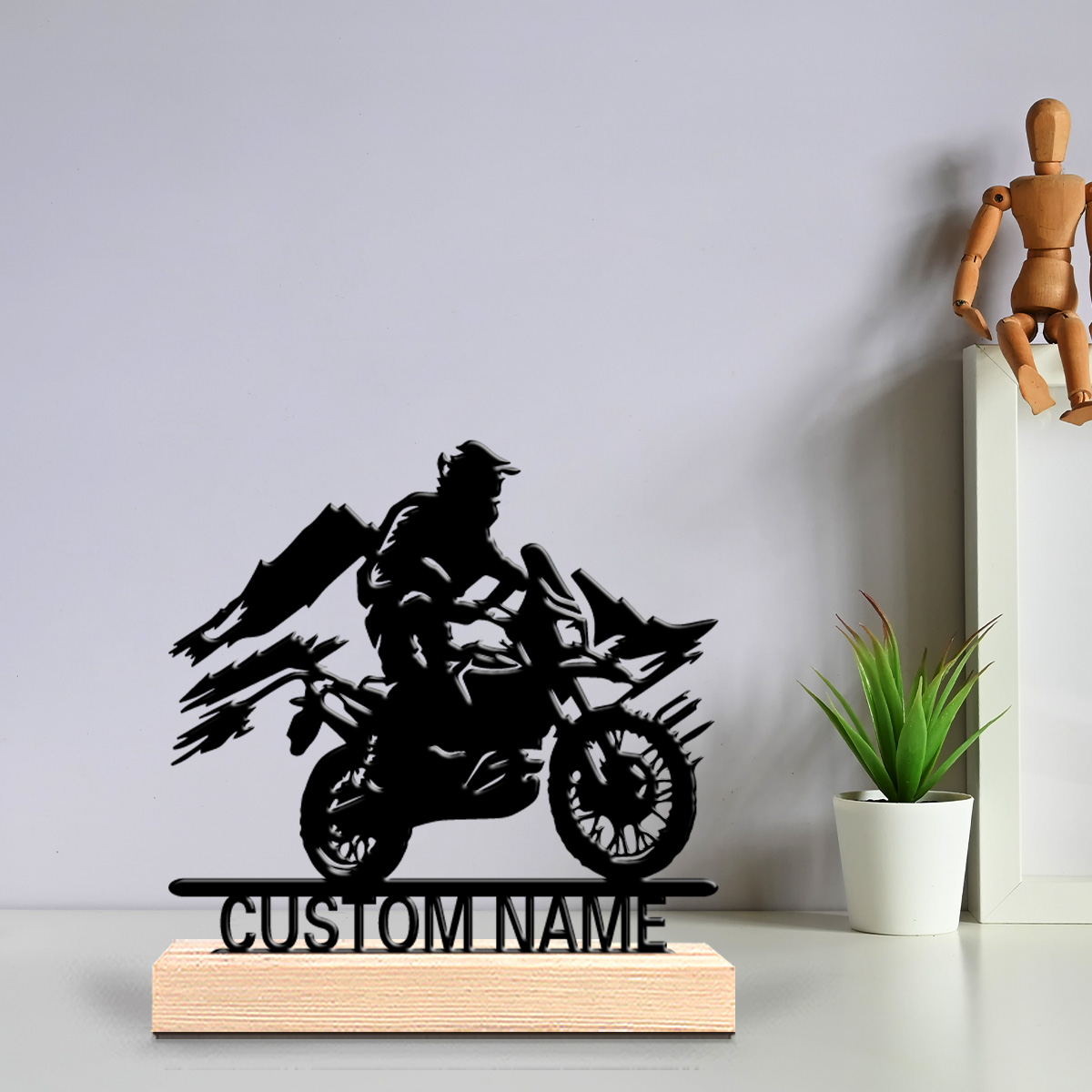 Art Craft Names - 1 ชิ้น รูปปั้นโลหะรูปมอเตอร์ไซค์สร้างสรรค์สำหรับเด็ก พร้อมชื่อสั่งทำพิเศษ ฐานไม้ งานศิลปะหัตถกรรม