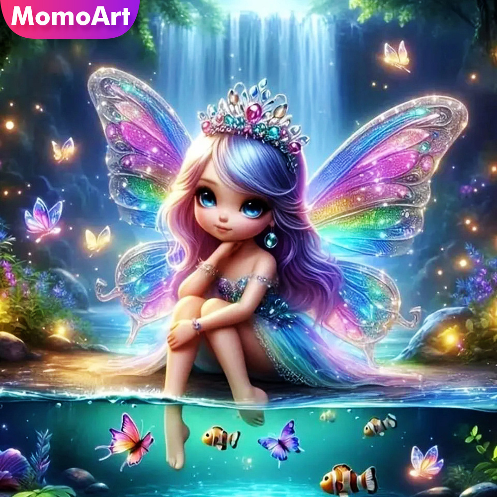 Art Craft Girl - Momoart สาวเพชรโมเสคภาพใหม่ 2024 ภาพวาด Spirit เต็มรูปแบบรอบผีเสื้อเย็บปักถักร้อยการ์ตูน