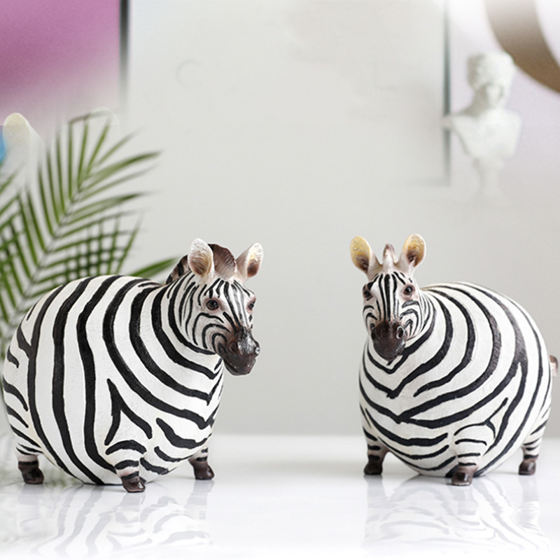 Art Craft Zebra - รูปปั้นม้าลายอ้วนน่ารักสไตล์นอร์ดิก ทำจากเรซิน ของตกแต่งโต๊ะทำงาน งานฝีมือศิลปะ ของประดับตกแต่ง