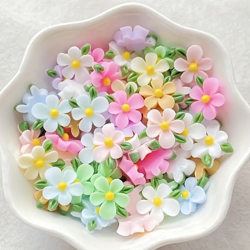 Art Craft Flower Making - ชาร์มเรซินรูปดอกไม้และใบไม้ขนาดเล็ก 20 ชิ้น - สีสันสดใส ใช้งานได้หลากหลาย