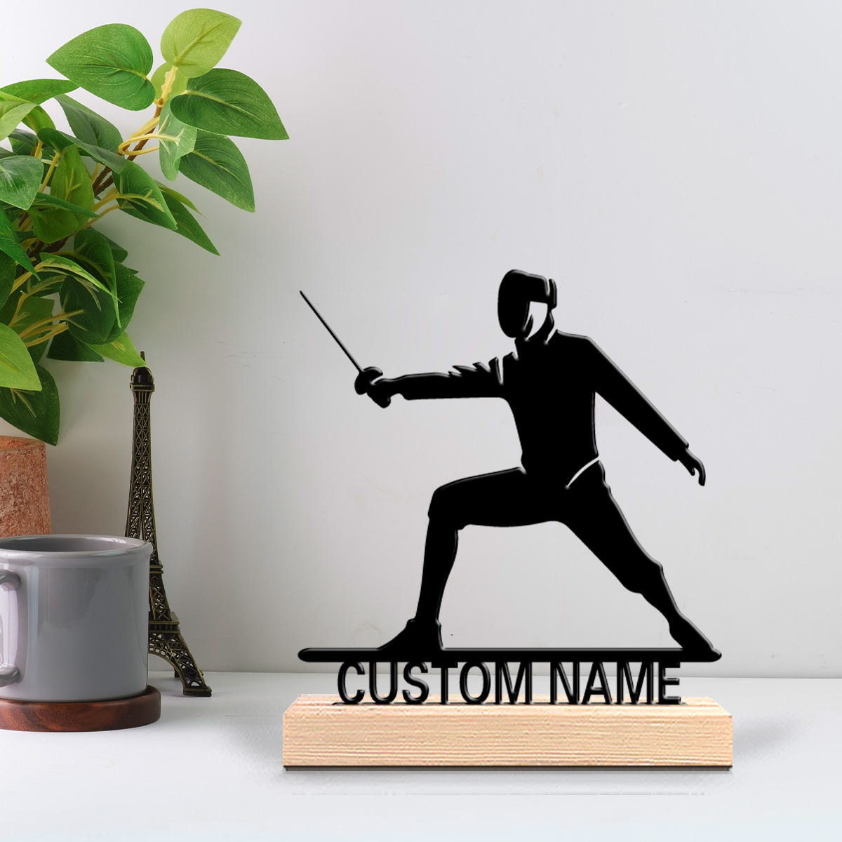 Art Craft Names - ประติมากรรมโลหะรูปรั้วแบบเรียบง่าย 1 ชิ้น พร้อมชื่อที่กำหนดเอง งานศิลปะหัตถกรรมเหล็กพร้อมฐานไม้ ของขวัญสำหรับเด็ก