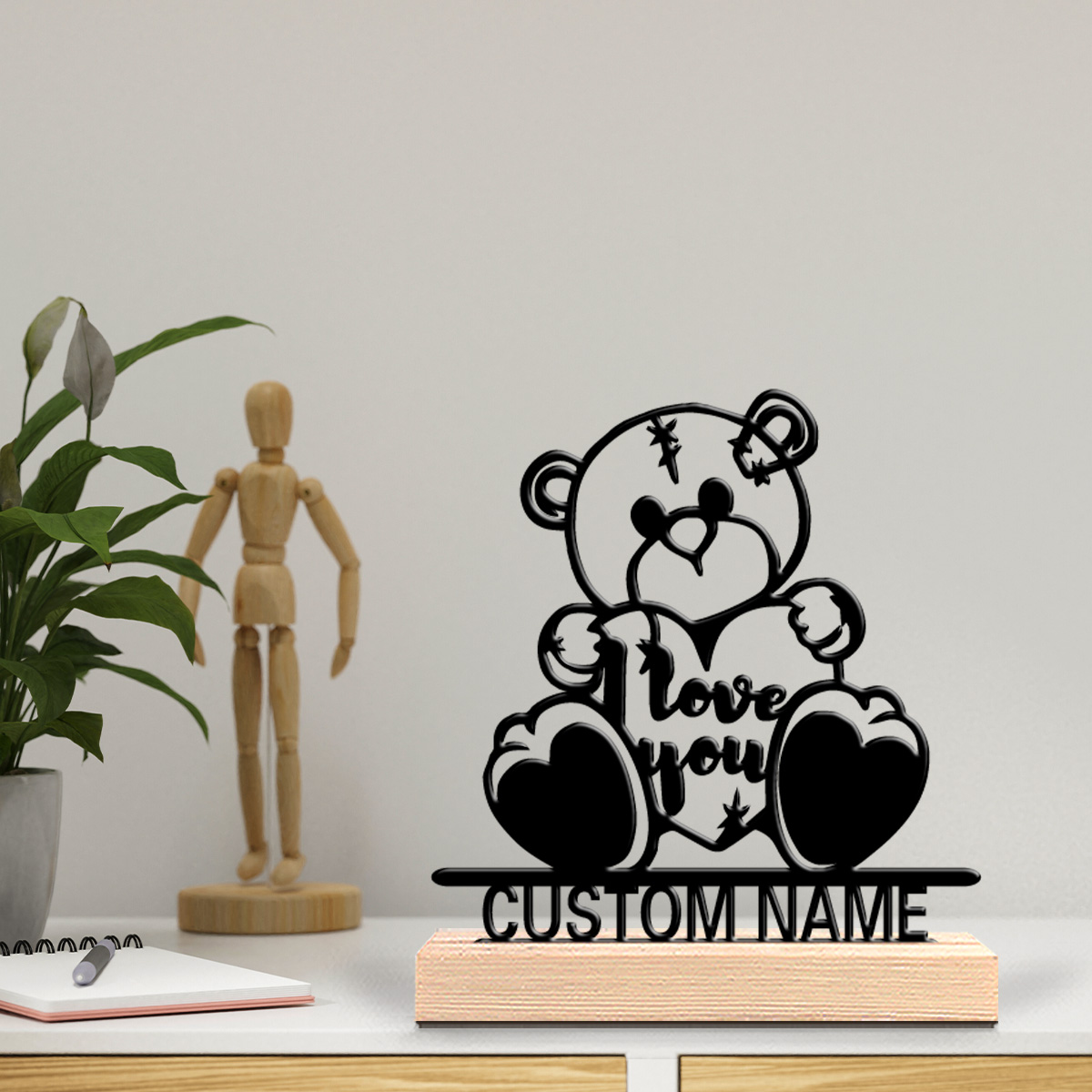 Art Craft Names - ของตกแต่งโลหะรูปปั้นรูปหัวใจ 1 ชิ้น พร้อมฐานไม้ งานศิลปะหัตถกรรม สามารถสลักชื่อได้