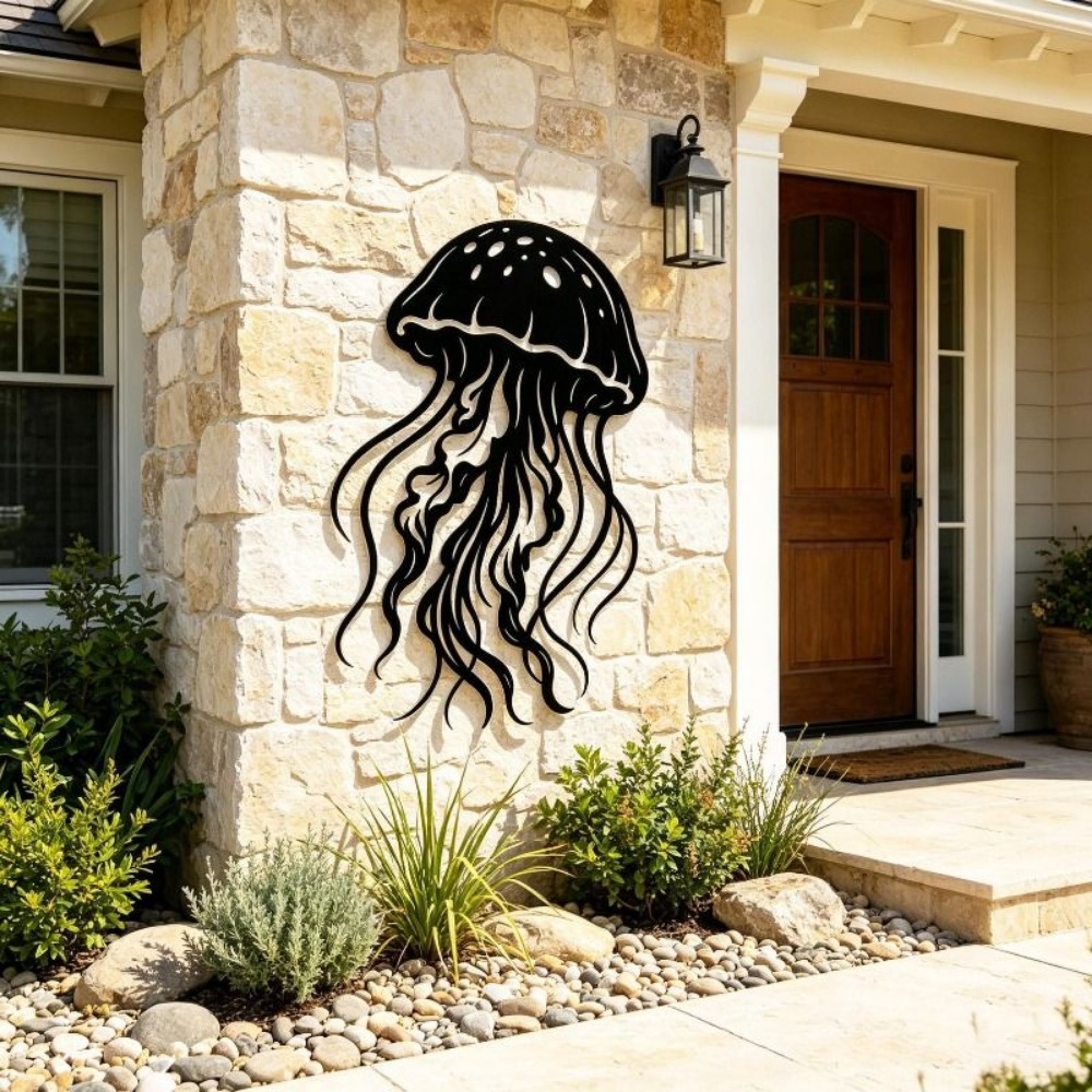 Art Craft Jellyfish - CIFBUY งานศิลปะติดผนังโลหะ รูปปั้นแมงกะพรุน ธีมมหาสมุทร งานฝีมือเหล็ก ตกแต่งบ้าน