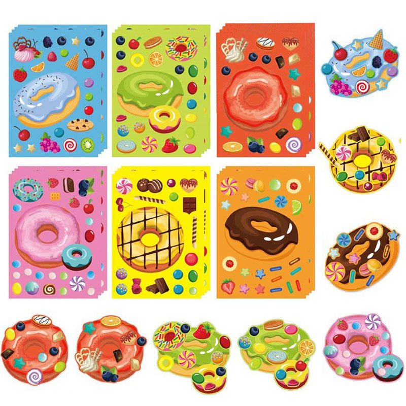 Art Craft For Toddlers - สติกเกอร์โดนัททำหน้าตัวละครสำหรับเด็ก สร้างสรรค์สติกเกอร์ขนมหวานของคุณเอง ผสมผสานขนมหวาน ผลไม้ งานศิลปะ DIY