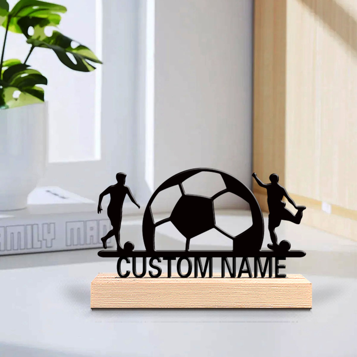 Art Craft Names - ของตกแต่งโลหะรูปปั้นกาแฟสมัยใหม่ 1 ชิ้น พร้อมฐานไม้ ของขวัญสำหรับเด็ก
